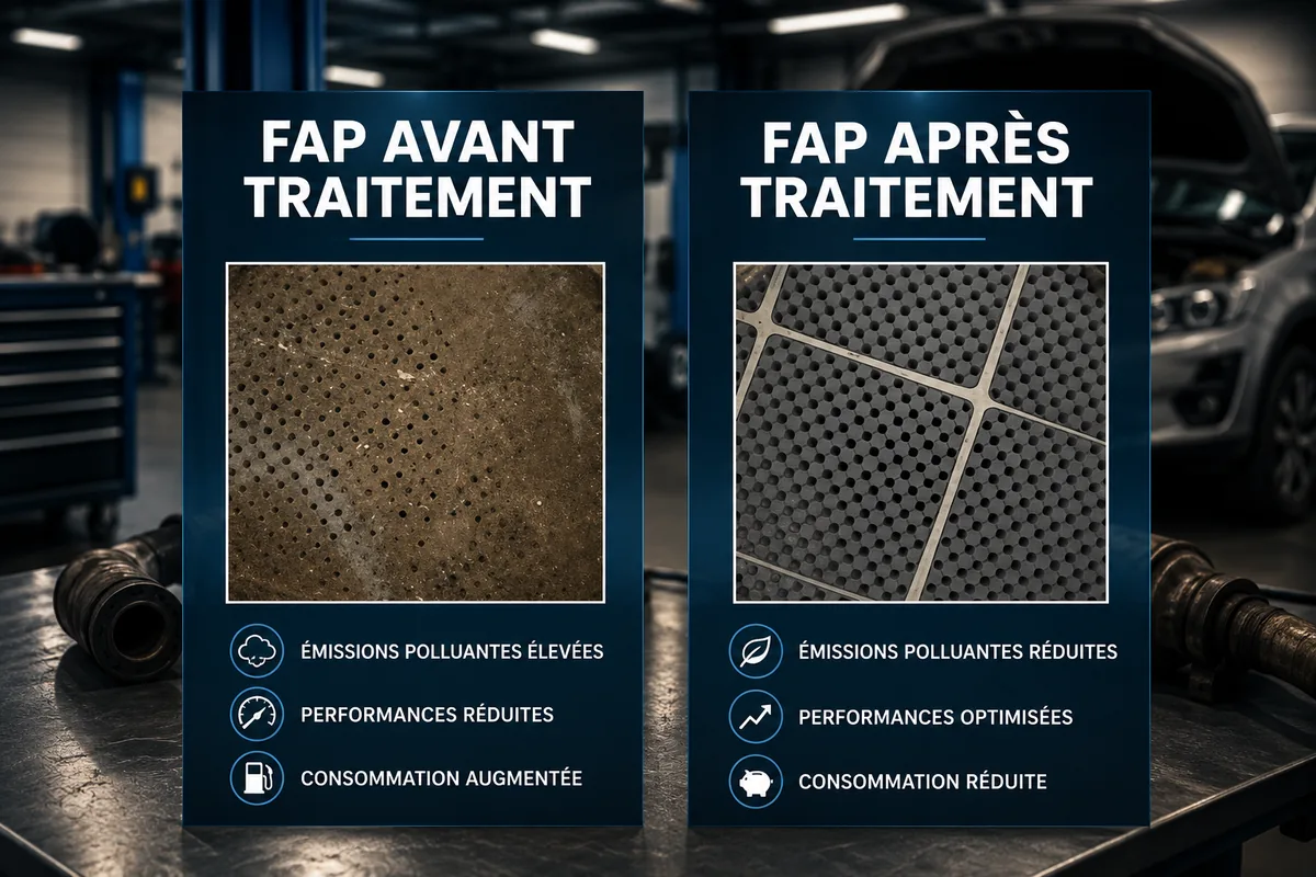 Filtre à particules FAP avant et après nettoyage Carbon FAP : émissions réduites et performances optimisées