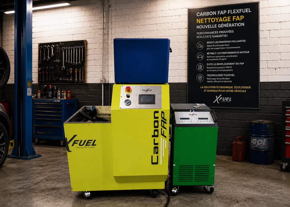 Station professionnelle de nettoyage FAP Carbon FAP FlexFuel installée dans l'atelier Auto Express 78